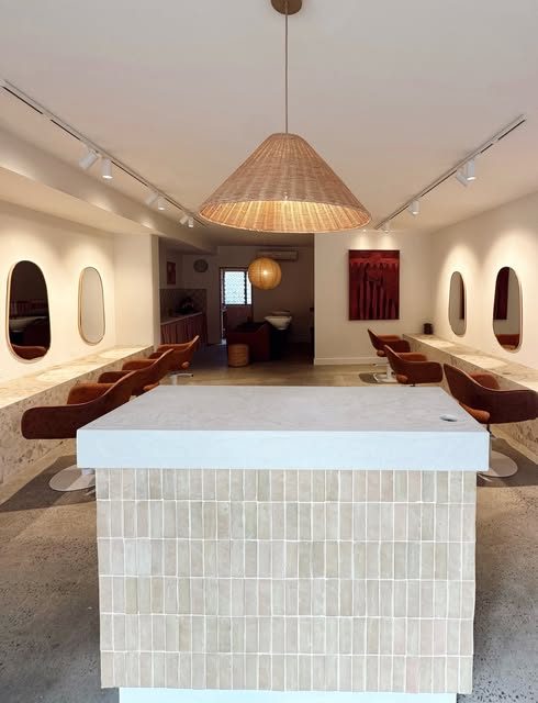 Salon fitout, pendant and track lighting